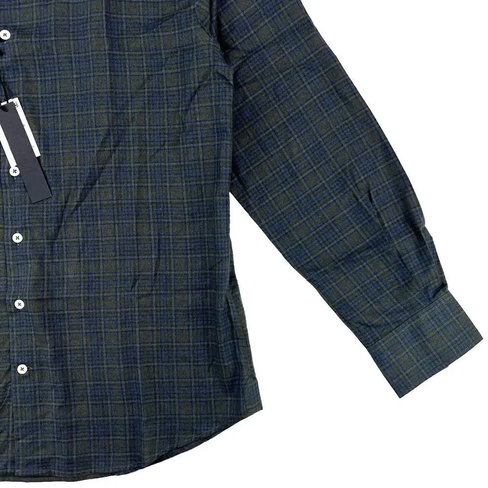 New Dylan Gray Men US L Dress Shirt Button Down Long Sleeve Gray Olive Plaid - Picture 5 of 12